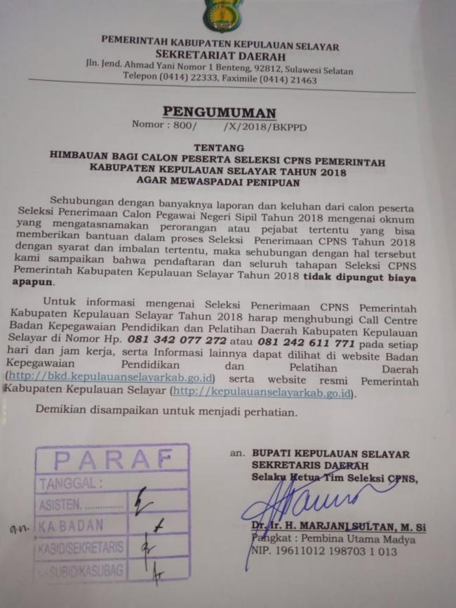 Waspada! Calo Penerimaan CPNS 2018 di Selayar Mulai Marak