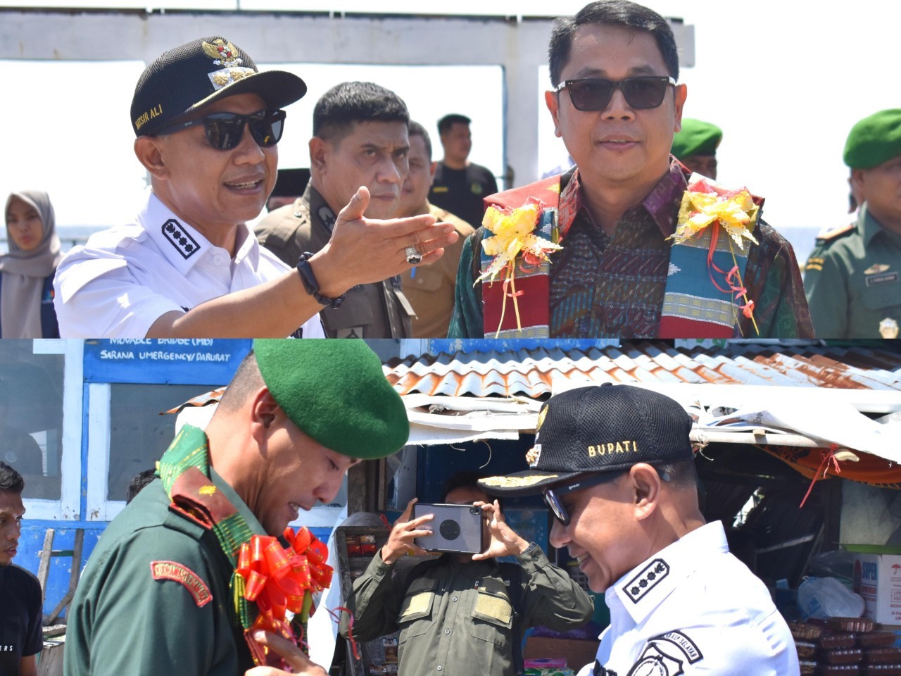 Bupati dan Wabup Selayar Sambut Inspektur Utama BPS RI dan Dandim 1415 yang Baru di Pelabuhan Pamatata
